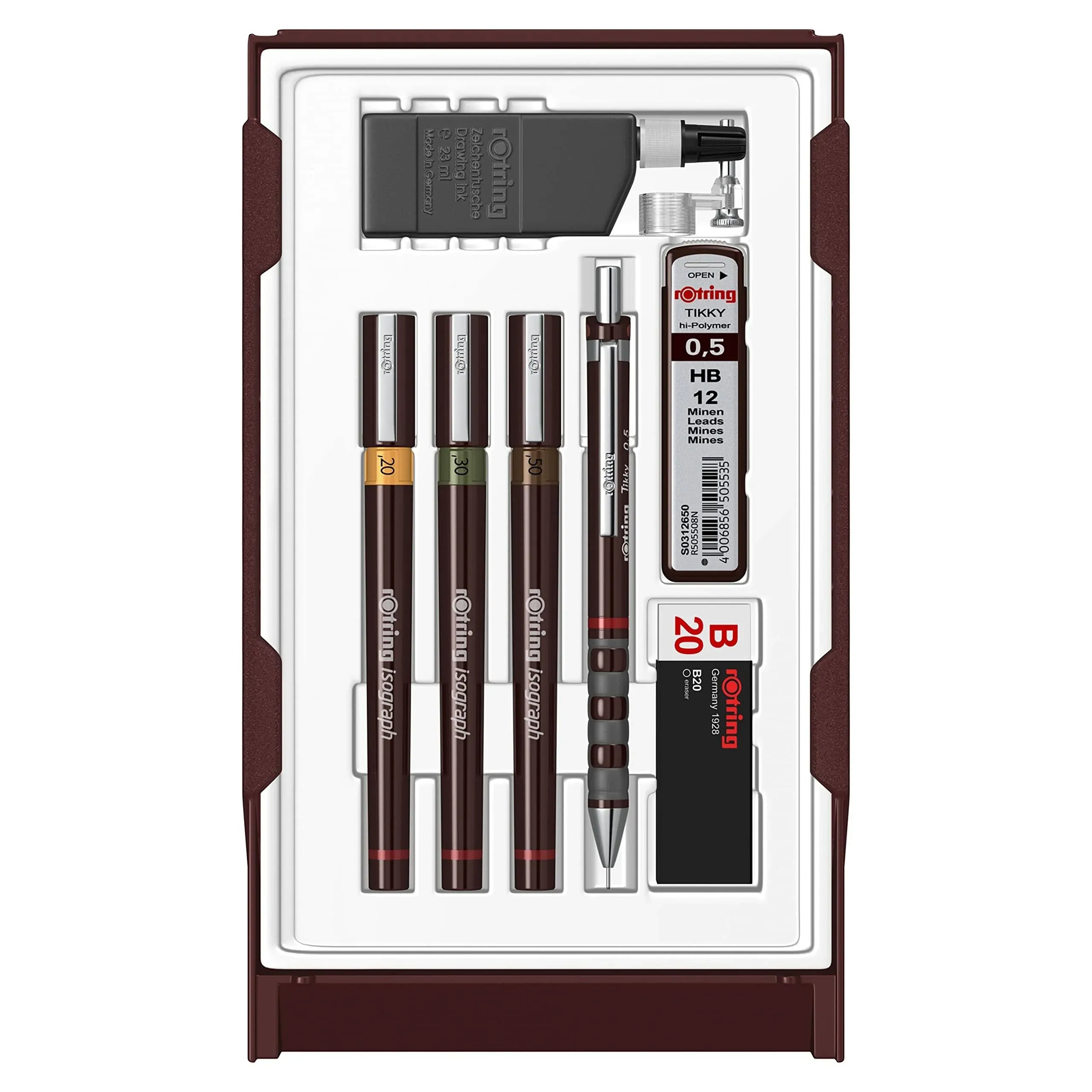 rOtring S0699380 Isograph Technical Drawing Pens, Set, 3-Pen College Set (.25-50 mm), Brown