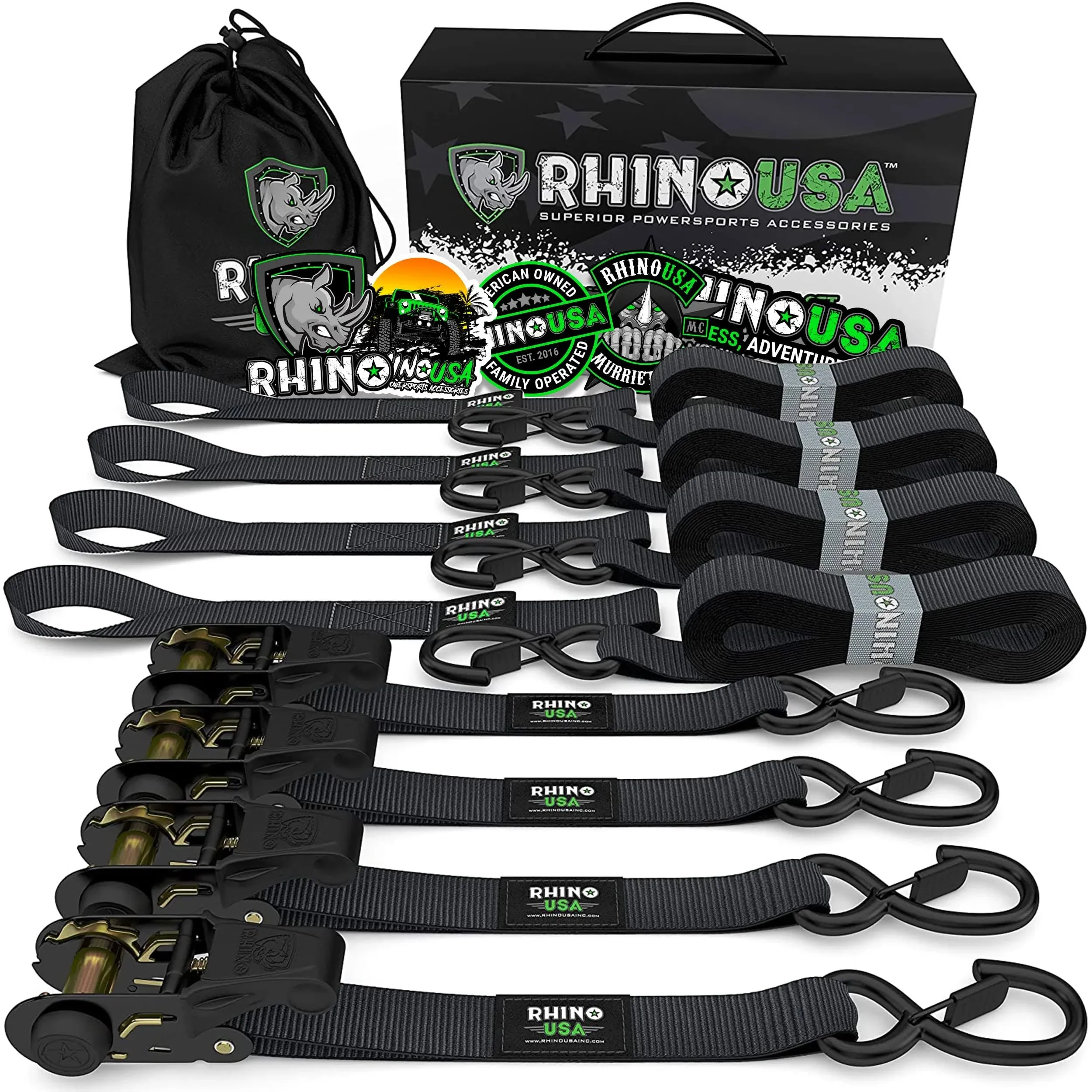 Rhino USA Ratchet Tie Down Straps (4pk)- 1,823lb Guaranteed Max Break