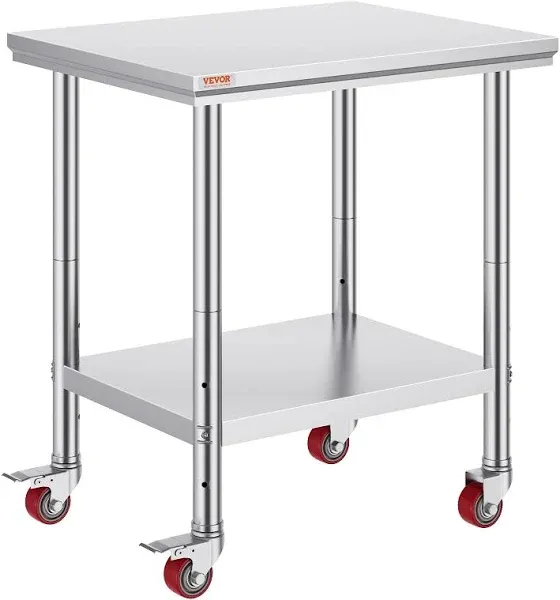 VEVOR 24 x 30 in. Stainless Steel Work Table with Wheels