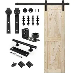 S&Z TOPHAND 84 in. Unfinished British Brace Knotty Barn Door Sliding Door Hardware Kit Sliding Door