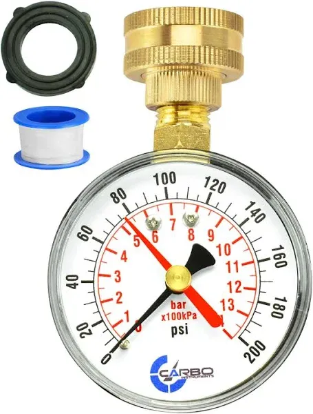 2-1/2" Pressure Gauge,Water Pressure Test Gauge, 3/4" Female Hose Thread, 0-200 PSI with Red Pointer