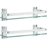 2 Pack Bathroom Glass Shelf,15.7 Inches Silver Bathroom Shower Glass 