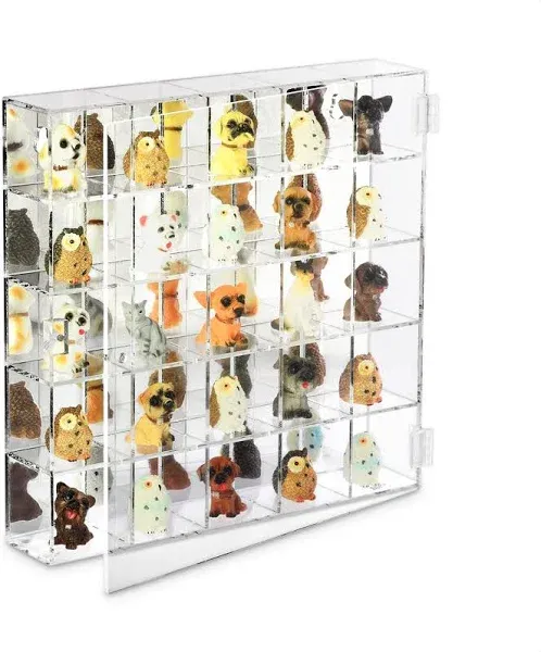 Ikee Design Acrylic Collection 25 Compartments Display Case with Magnets Door, Wall-Mounted Storage Organizer Rack for Small Pop Figure, Doll and Gemstones, Compartment: 2 W x 1.8D x 2H in