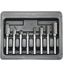 Asieg Tool Carbide Burr Set 8pcs with 1/4''Shank Double Cut Solid Power Tools Tungsten Carbide Rotary Files Bits for Die Grinder Metal Wood Carving