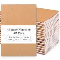 30 Pack Kraft Notebooks A5 60 Lined Pages Notebooks and Journals