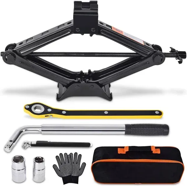 Car Jack Kit Scissor Jack for Car 2 Ton (4409 lbs) Tire Jack Repair Tool Universal Car Emergency Spare Tire Changing Kit with Lug Wrench for Vehicle Car SUV MPV Auto