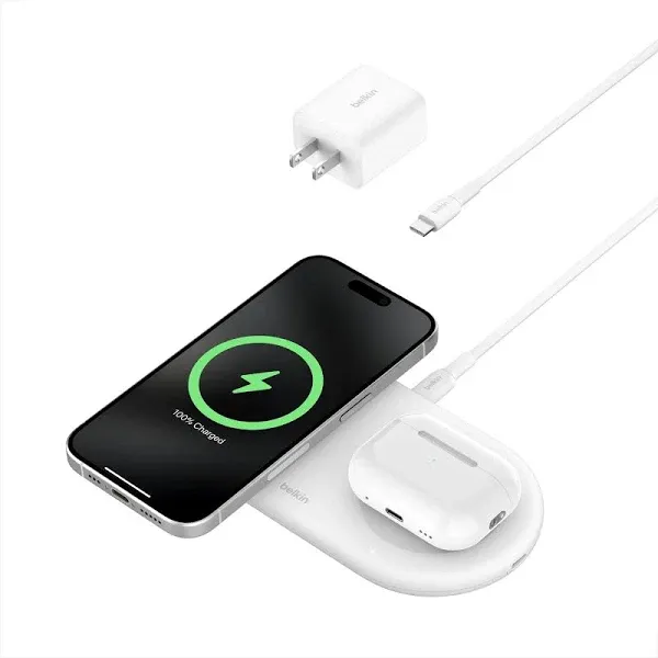 Belkin BoostCharge Pro 2-in-1 Magnetic Wireless Charging Pad with Qi2 (White)