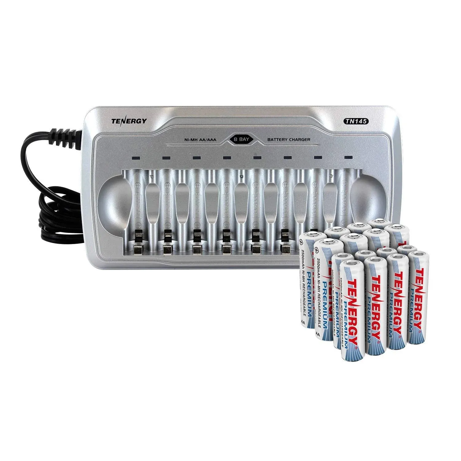 Tenergy TN145 AA AAA 8 Bay NiMH Battery Charger with Battery Options