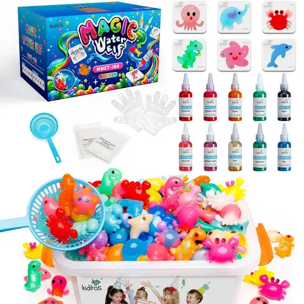 Magic Water Elf Toy Kit, Aqua Fairy Water Gel Kit with 20 Magic Gels, 10 Fruit & Vegetable Molds. Christmas Gifts, Birthday Gifts, Party Favors, Arts & Crafts DIY STEM Kits for Kids (20 Colors)