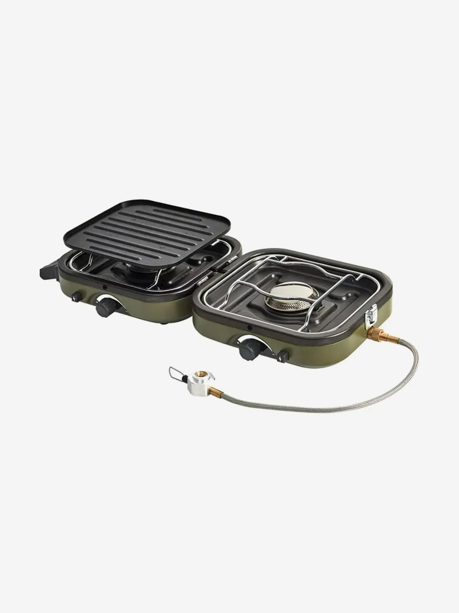 Portable Gas Camping Stove 2.5kg Ultralight Two-Burner Head 2300W Foldable Picnic BBQ Non-Stick Pan Stove Cookware