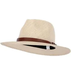 Men's Paper Braid Leatherette Buckle Trim Large Brim Fedora Hat