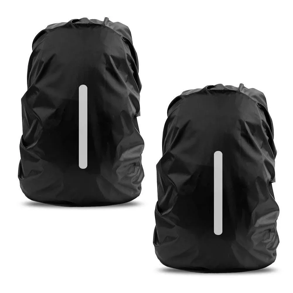 LAMA 2pcs Waterproof Rain Cover for Backpack, Reflective Rainproof Protector for Anti-dust and Anti-Theft M 26L-40L Black