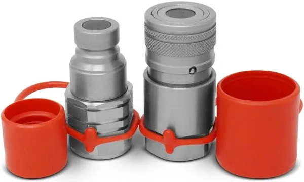 Summit Hydraulics 3/4" NPT Skid Steer Flat Face Hydraulic Quick Connect Couplers/Couplings Set w/Dust Caps