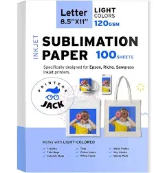 Printers Jack Sublimation Paper - 8.5 x 11 Inches, 100 Sheets 120gsm for Any ...