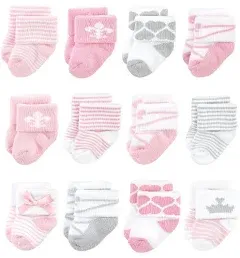 Hudson Baby Infant Girls Cotton Rich Newborn and Terry Socks