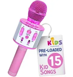 Move2Play Kids Karaoke Pink Microphone Includes Bluetooth &amp; 15 Pre-Loaded Songs