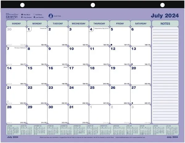 Brownline® Academic Monthly Desk Pad Calendar, 13 Months, July 2024 to July 2025, 11" x 8.5" (CA181721-25)