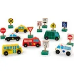 Melissa & Doug Wooden Vehicles and Traffic Signs Play Set