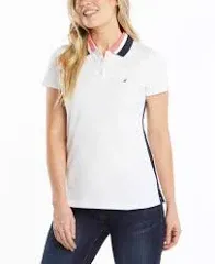 Nautica womens Classic Fit Striped V-neck Collar Stretch Cotton Polo Shirt,