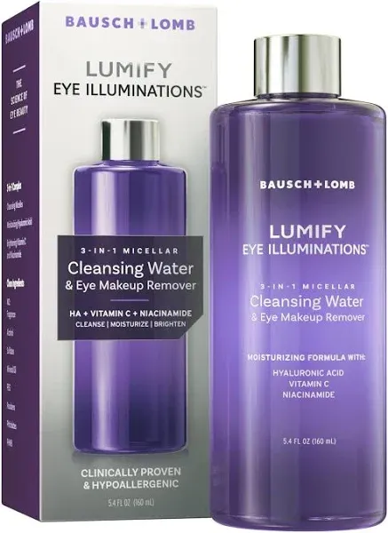 New Bausch + Lomb Lumify Eye Illuminations 3 in 1 Micellar Cleansing Water 5.4oz