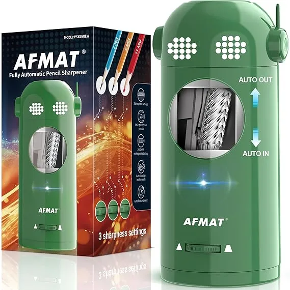 AFMAT Electric Pencil Sharpener Fully Automatic, Robot Pencil Sharpener for 7-11.5mm Pencils, Rechargeable Pencil Sharpener Hands-Free, Battery Operated Pencil Sharpener for Home, Office, Classroom