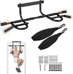 Yes4all Pull Up Bar for Doorway & AB Straps, Solid 1 Piece Main Bar Construction, Multi Grips Pullup Bar for Home Gym Workout, N