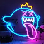 GMMLLG King Boo Neon Sign Ghost LED Neon Light with Dimmable Switch Gaming Neon Sign for Kids Game Room Man Cave Birthday Halloween Decor Christmas