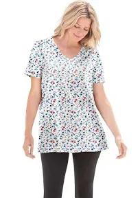 Woman Within Plus Size Women's Perfect Printed Short-Sleeve V-Neck Tee