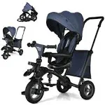 INFANS 7-in-1 Kids Baby Tricycle Folding Steer Stroller w/ Rotatable Seat Blue