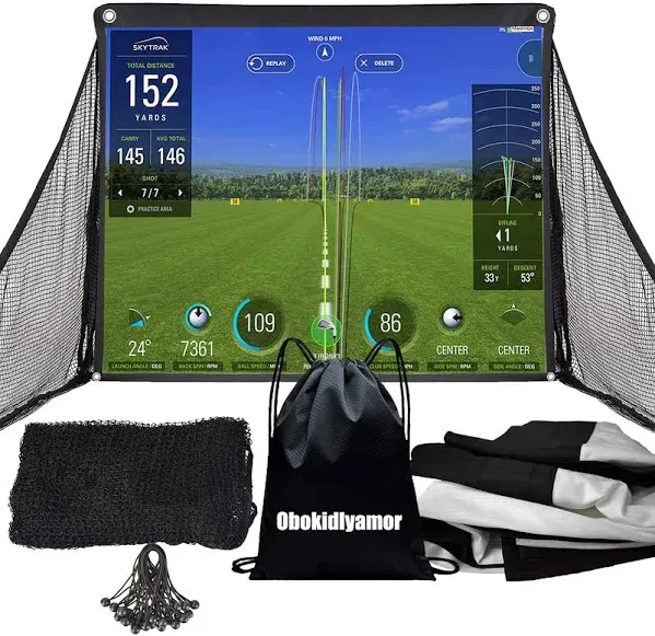 Golf Simulator Impact Screen with Black Double Layer Blackout Cloth Shank Side Net Ropes ;High Definition Premium 4k Projection Screen for Golfer