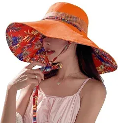 HUAMULAN Women Wide Brim Summer Sun Hat Floral Beach Bucket Hats Reversible