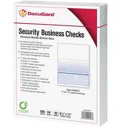 DocuGard Security Business Checks (Set of 500) #04517 Marble Bottom Blue NEW