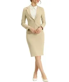 Allegra K Women's 2 Piece Suit Skirt Set Business Long Sleeve Blazer and Pencil Skirt Outfit