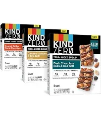 Kind Zero Added Sugar Bars Keto Friendly Snacks Variety Pack 6.2oz Box 15 Bars