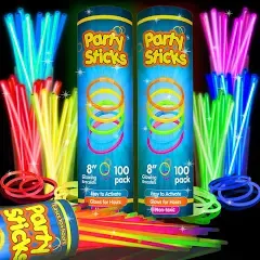 Partysticks Glow Sticks Party Supplies 100pk Glow in The Dark Light Up Sticks Party Favors