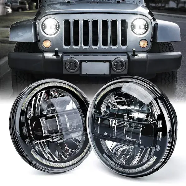 Xprite 7" LED Round Headlights Compatible with 1997-2018 Jeep Wrangler JK JKU LJ CJ TJ Hummer H1 H2, Halo Ring Headlamps DOT Approved | High/Low Sealed Beam | Plug & Play| Black