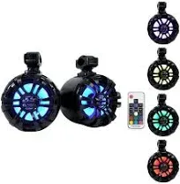 Pair WB65KLS Black 6.5&#034; 300W Metal Marine Wakeboard LED Tower Speakers