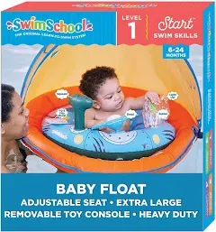 SwimSchool Self Inflating Perfect Fit Baby Float with Canopy, Refresh (Open Box)