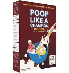 Chocolate High Fiber Cereal 18g Fiber Gluten Free Healthy Bran Cereal Poop Like A Champion Cocoa Cereal - Healthy Cereal