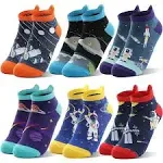 Welwoos Kids Boys Ankle Socks No Show Low Cut Funny Cute Cartoon Novelty Cotton Socks 6 Pairs Gifts Stocking Stuffers Fo