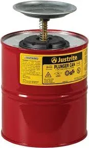 JUSTRITE 1 Gallon Steel Plunger Dispensing Can, Perforated Pan Screen Serves as Flame Arrester, Red - 10308