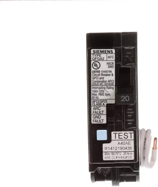 Siemens Q120DFP 20 Amp AFCI/GFCI Dual Function Circuit Breaker