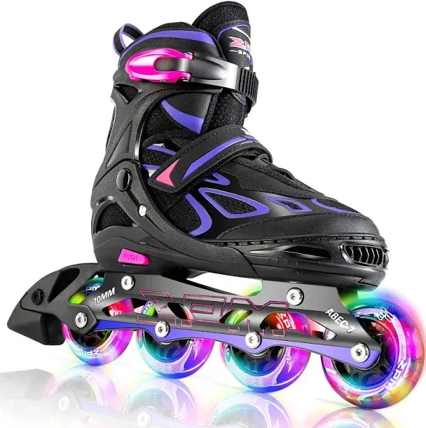 2pm Sports Vinal Girls Adjustable Inline Skates with Light up Wheels Beginner Skates Fun Illuminating Roller Skates for Kids Boys and Ladies