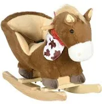 Qaba Baby Rocking Horse, Riding Horse, Plush Animal Rocker with Realistic Sound, Pedals for Ages 18-36 Months, Brown