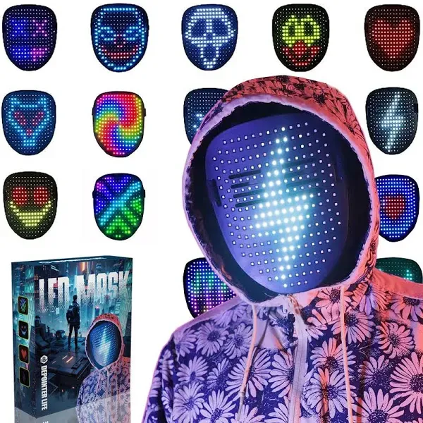 Led with Gesture Sensing,Unisex LED Lighted Face Transforming for Costume Cos...