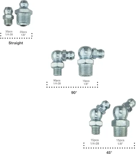 NEIKO 50463A Grease Fitting Assortment | 110 Piece | SAE | Straight and Angled Zerk Kit | A3 Steel | For Angled Grease Guns, Bearing Housings, Mechanical Component Lubrication