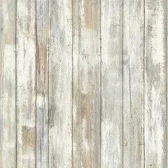 RoomMates RMK9050WP White Distressed Wood Peel and Stick Wallpaper