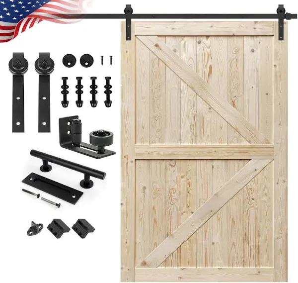 Paneled Wood Unfinished Barn Door with Installation Hardware Kit S&Z TOPHAND