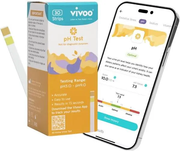 Vivoo Ph Test: Easy Urine Test Strips, Track Ph Anytime, Instant Results in 15 Seconds, 30