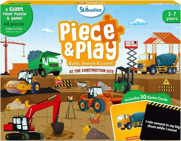 Skillmatics Floor Puzzle & Game - Piece & Play Construction Site, Jigsaw & Toddler Puzzles, Educational Toy, Gifts for Boys & Girls Ages 3, 4, 5, 6, 7 (48 Pieces, 2 x 3 feet)